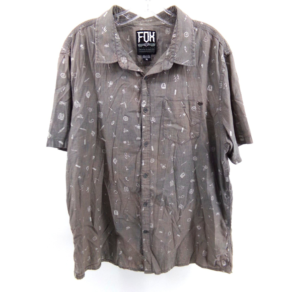 Fox Other - Fox Men's Size XL Shirt Short Sleeve Button Down Gray Pattern skull and bones